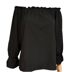 Lulus S Women's Top Blouse Black Stretch Knit Off Shoulder 3/4 Bell Sleeve